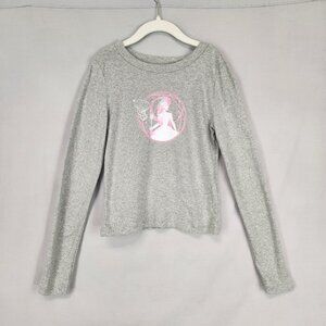 Wicked Long Sleeve Girls Graphic Tee Size Large Gray Pink Glinda Witch Oz Movie